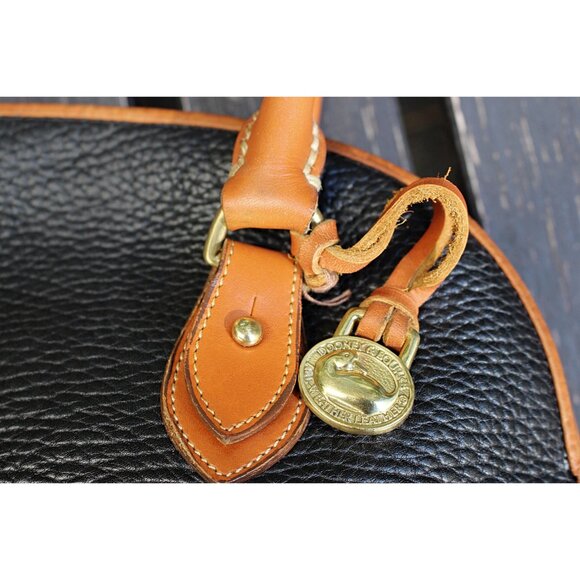 Vintage Dooney & Bourke LARGE (12") Norfolk Satchel, Black + British Tan, USA - Picture 8 of 15